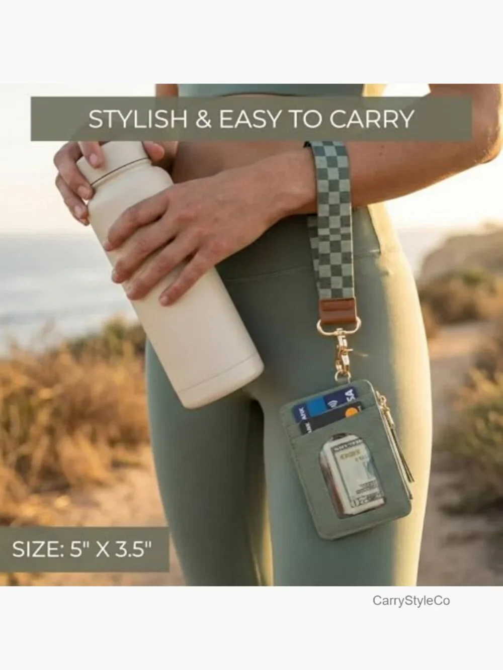 Wristlet Keychain Wallet Card Holder with ID Window & Zip Pocket